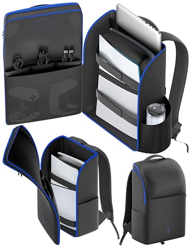 Image of LVVIL PS5 / Slim / Pro Console Backpack, Full Protection Carrying Case, Large Capacity Storage Bag, Dual Controllers, PS Portal, Laptop, Game Cards, 3 Cable Pouch, Ocean Blue