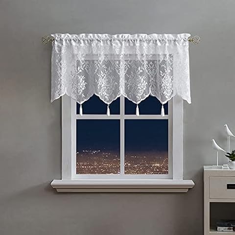 ArtisticHome Semi Sheer Roses Embroidered Net Valance Curtain , Bistro Curtain for Kitchen Bathroom Window Decor, White Cafe Curtain Great Festival Gift(132W x 45Drop) Cover