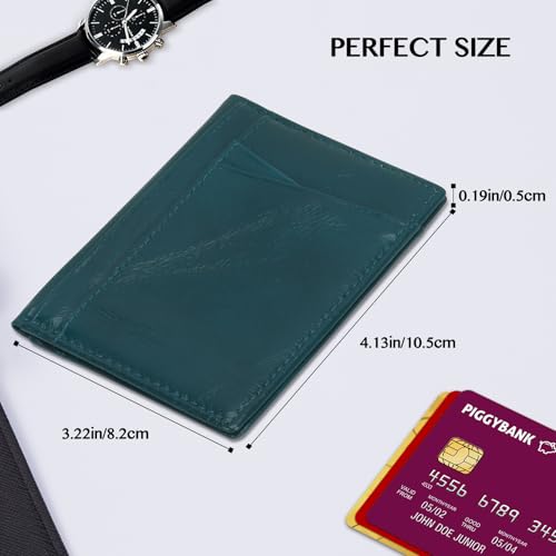 Image of Unaone Slim Minimalist Wallet - Premium Leather RFID Blocking Front Pocket Wallets with 8 Card Slots and 2 ID Window, Drak Green