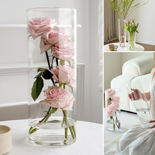 3 Clear Acrylic Cylinder Vase for Centerpieces, Tall Cylinder Plastic Hurricane Vases, Large Unbreakable Flower Vases for Wedding Bouquet (D 4.8", D 6" X H 15.8" +D 4" X H 12") - Image 3
