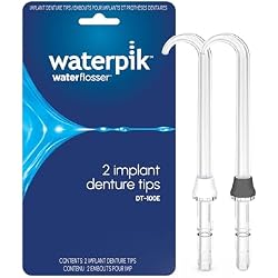 Waterpik Water Flosser Implant Denture Replacement Tips, 2 Count DT-100E | Genuine Waterpik Brand Refill Nozzles Heads, for Fixed Implant Bridges & Dentures, Assorted Colors, Replace Every 6 Months