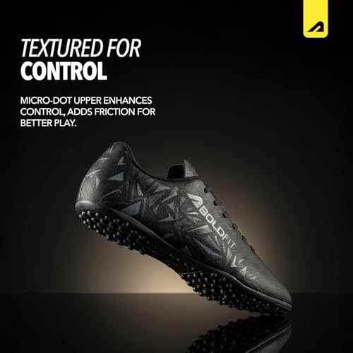 Image of Boldfit Football Shoes for Man, Lightweight Turf & Ground Football Studs with Non-Marking High-Grip Sole, Breathable Mesh Upper, Cushioned Support & Anti-Slip Training Cleats Black