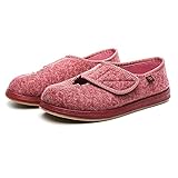 FÁCIL DE PONER Y APAGAR - Las correas en la parte superior y el talón trasero son altamente ajustables gracias a los cierres de velcro, el rango de ajuste es ideal para cambios en el grado de hinchazón. La zapatilla de velcro para diabéticos tiene mérito para cualquier persona que sufra con los pies hinchados. Cómodo de usar para personas con neuropatía periférica, hinchazón, juanetes, pies vendados.