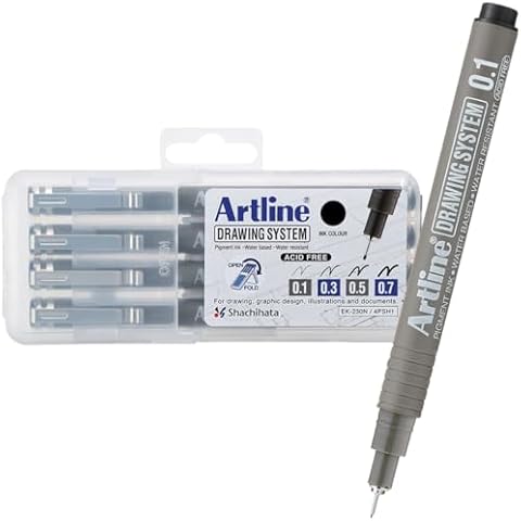 Artline 230 Drawing System Pens, Technical Drawing Pens For Drafting, Illustrating, and More, 0.1mm, 0.3mm, 0.5mm, and 0.7mm Fine Tips - Black, 4-Pack Cover