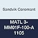 Sandvik Coromant, MATL 3-MM01F-100-A 1105, CoroCut XS Insert for Thread Turning, Carbide, Left Hand Cut, 1105 Grade, AlTiN (Pack of 5)