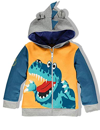 YOUNGER TREE Toddler Boys Cartoon Dinosaur Hoodie Jacket Kids Cool Long Sleeve Zipper Hooded Sport Sweatshirt (5-6 Years, Yellow)