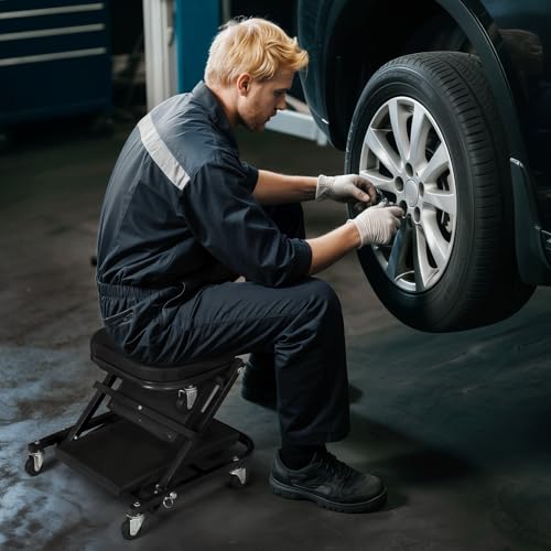 Magshion 36" Z-Creeper Seat Foldable Under Car Creeper, 330 lbs Capacity All-in-One Adjustable Roller Garage Chair Lay Down or Sit, 6 Wheels (Black) by Magshion - Used condition - Image 8