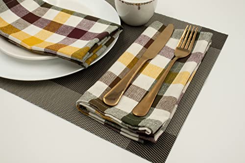 Purpleessences Cloth Dinner Napkins Buffalo Check Gingham Plaid -18 X18 Set Of 12-100% Cotton-Soft Durable- Ideal For Events Wedding Thanksgiving - Perfect Everyday Use Table Linen- Harvest #TOP4