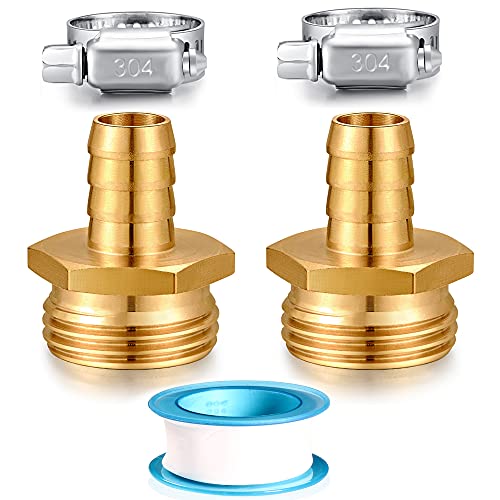 Image of Solid Brass Garden Hose Repair kit Connector with Stainless Steel Clamps, Male Adapter /Female Garden Hose Swivel Fitting (1 /2 inch Barb x 3 /4 inch Male -2 Sets)