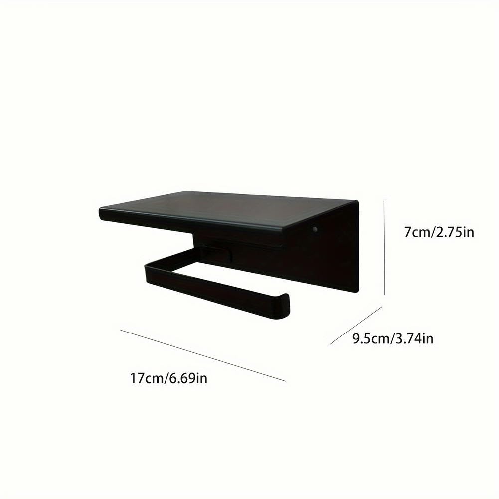 Set di 3 supporti per carta igienica, in acciaio inox, colore nero, con scaffale, dispenser di carta igienica