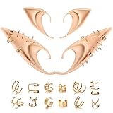 FRESHME Elf Ears with Elf Earrings Set - 2 Pairs Elf Ears and Gold Chain Earrings Ear Cuffs Set for Women Fairy Ear Cosplay Accessory for Christmas Renaissance Halloween Costume Masquerade Party
