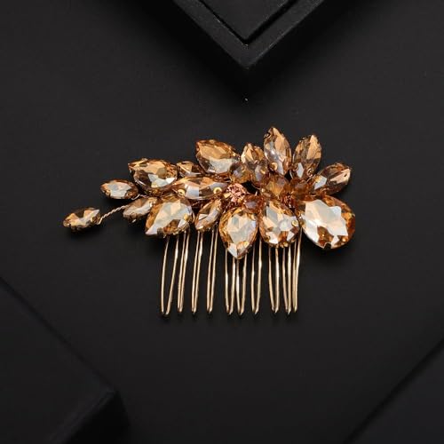 Peine de cabello Champagne con cristales para boda miniatura 3