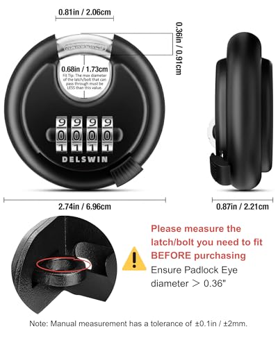 Image of DELSWIN 4-Digit Disc Combination Lock Outdoor - Heavy Duty Combination Padlocks with Hardened Steel Shackle Weatherproof Combo Locks for Gates,Sheds,Fence,Storage Unit (3 /8 inch Shackle, Black,2 Pcs)