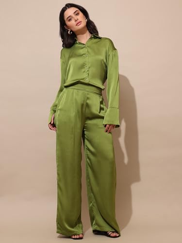 Image of PURVAJA Women's Full Sleeve Shirt & Trouser Solid Co-ords