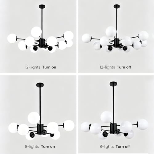 DELIPUSHI 8-Light Modern Sputnik Bubble Chandelier with Globe Glass Black and WhitePendant Lights Bubble Light Chandeliers for Dining Room Farmhouse Kitchen Living Room Bedroom Office by DELIPUSHI - Image 4