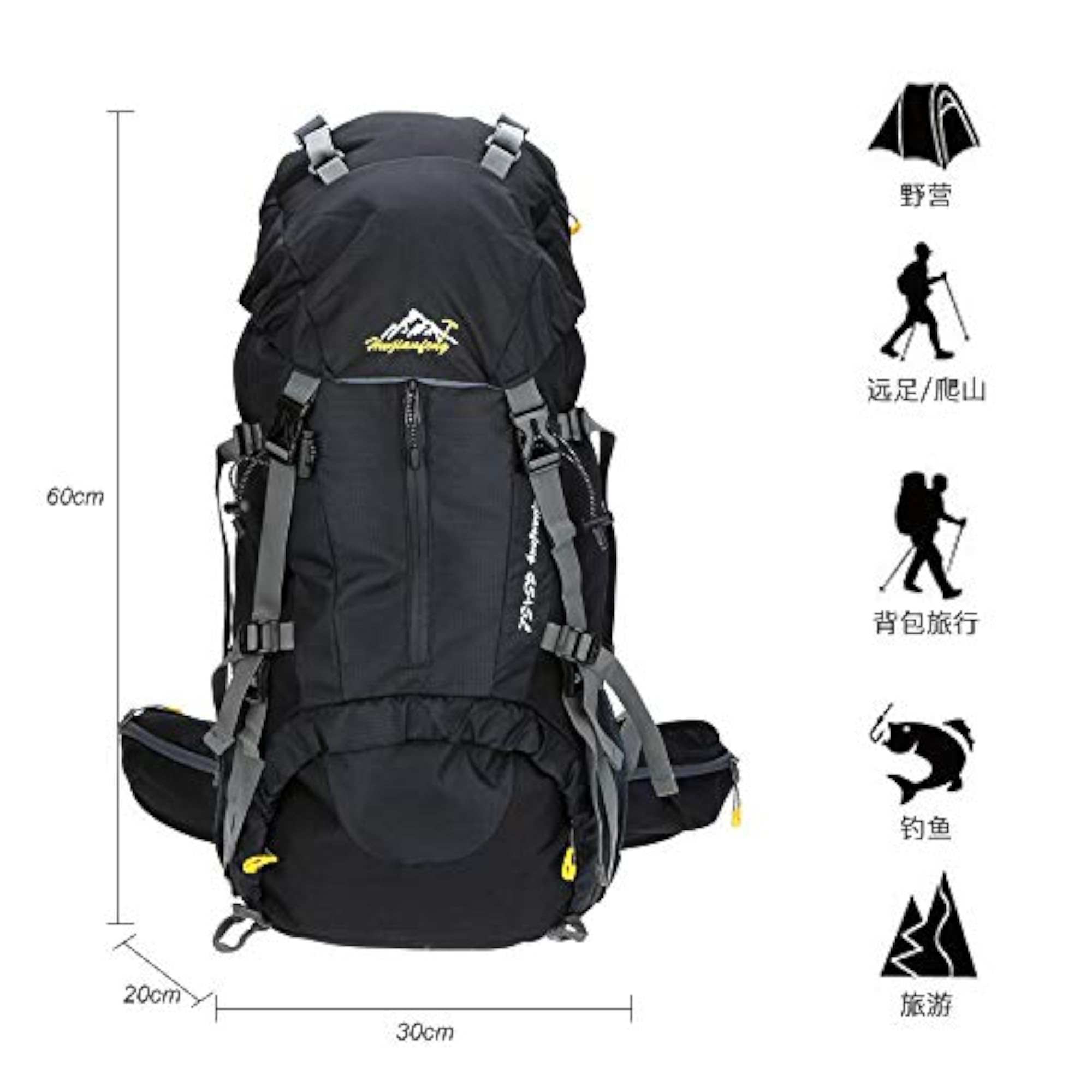 50L Waterproof Outdoor Sport Hiking Backpack with Rain Cover