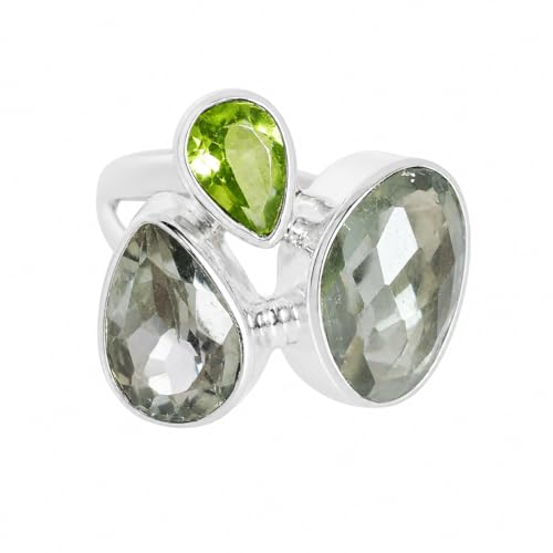 Bague en améthyste verte et péridot véritable en argent 925