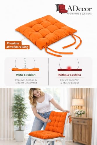 Image of A Decor Soft Cotton Chair Cushion Pad | Comfortable Washable Seat Pad for Dining, Office & Study Pad for Dining, Office & Study Chairs | Thick, Durable Sitting Cushion Chairs Pack of 1| (Orange)