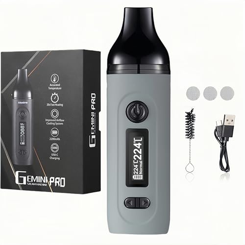 KinZon Vaporizador Gemini Pro para Hierbas Secas, Pantalla OLED y Control de Temperatura, Calentamiento Rápido en 30s (Gris)