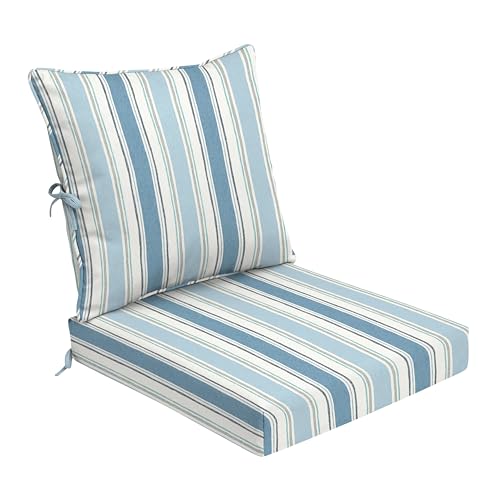 Arden Foam Outdoor Deep Seat Cushion Set, 24 x 24, Made with ProFoam, Rain-Proof, Fade Resistant, French Blue Linen Stripe by Arden Selections - Used condition - US$47.51