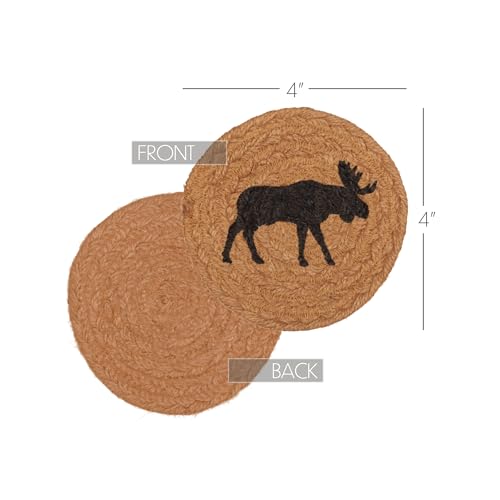VHC-Brands-Cumberland-Moose-Print-Textured-Jute-Rustic-Tabletop-Kitchen-Stenciled-Round-Bedding-Accessory-Coaster-Set-Natural-Tan VHC Brands Cumberland Moose Print Textured Jute Rustic Tabletop Kitchen Stenciled Round Bedding Accessory Coaster Set Natural Tan