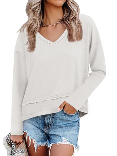 Image of Cicy Bell Womens Long Sleeve T Shirts V Neck Casual Flowy Tops Fall Fashion Loose Fit Basic Tees