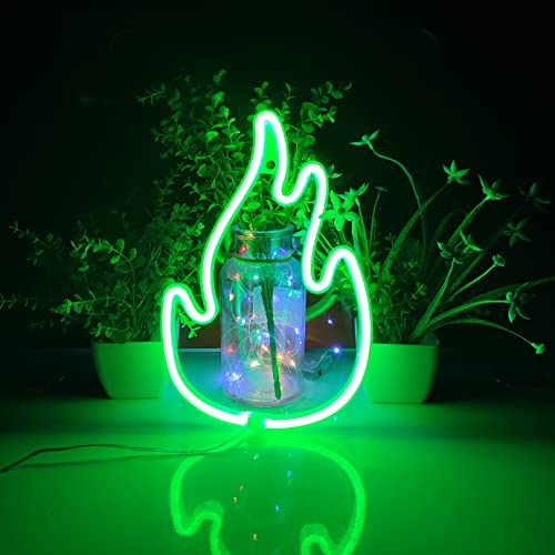 Image of JYWJ Flame Neon Sign,USB or 3-AA Battery Powered Neon Light,LED Table Decoration,Bedroom Wall Decoration,Birthday Gift,Wedding Supplies Business Gift(Green)