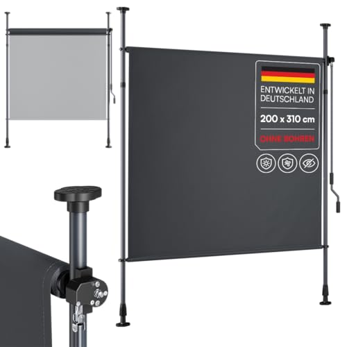 STEELSØN Serelia Senkrechtmarkise 200x310 cm Vertikalmarkise außen Antharzit Sichtschutz Balkon wetterfest Klemmmarkise als Sonnenschutz & Windschutz Balkonmarkise ohne Bohren Outdoor-Rollo