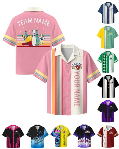 Custom Bowling Shirt for Men Women Personalized Name Bowling Jersey Casual Hawaiian Shirts Customized Retro Polo, S17