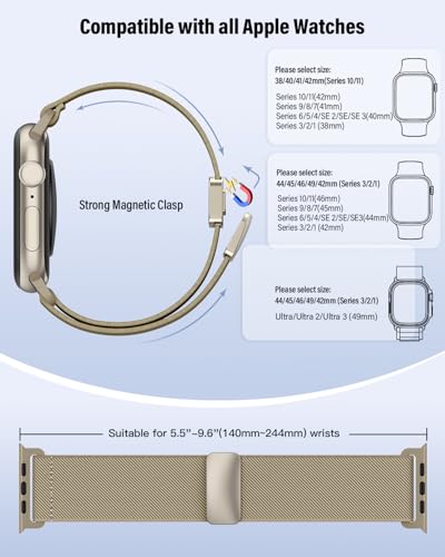 Image of Stretchy Band Compatible with Apple Watch Bands 40mm 38mm 41mm 42mm 44mm 45mm 46mm 49mm Women Men,Strong Magnetic Clasp Elastic Sport Strap for iWatch Series 11 10 9 8 7 6 5 4 3 2 1 Ultra SE /Milk Tea