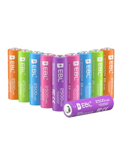 EBL 10PCS Piles AA Rechargeables, Lot de 10 AA HR6 Piles Rechargeables 1.2V Ni-MH Tension Constante en Couleur Acier