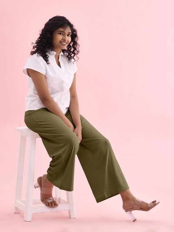 Image of GO COLORS Soft Rayon Blend Rib Palazzo Full Length for Women| Breathable, Mid Rise