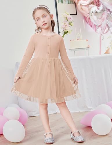 Arshiner Toddler Girls Tutu Dress Long Sleeve Fall Winter Button Front Party Tulle Dresses 2-8Y4