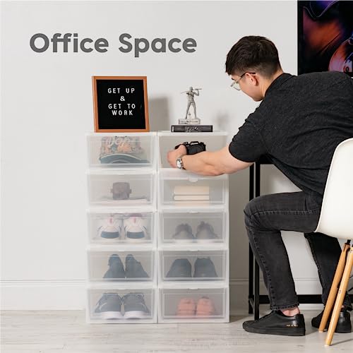 image for IRIS USA 6 Pack Shoe Storage Box, Pearl Plastic Stackable Shoe Organiz