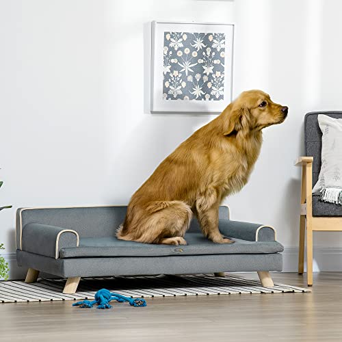 PawHut Canapé pour Chien Chat Design scandinave Coussin Moelleux Amovible Pieds Bois Massif 100 x 62 x 32 cm Gris – Image 3