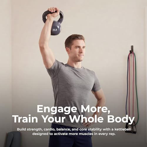 Image of Sunny Health & Fitness Vinyl Coated Cast Iron Kettlebell 5-25 lb