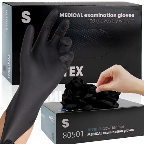 FINITEX - Black Nitrile Disposable Gloves, 5mil, Powder-free, Medical Exam Latex-Free 100 PCS For Examination Home Cleaning Food Glove (Small)