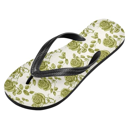 Burbuja Retro Green Roses Flip Flops for Women Men, Soft Thong Sandals Rubber Slippers for Pool Beach Essentials2