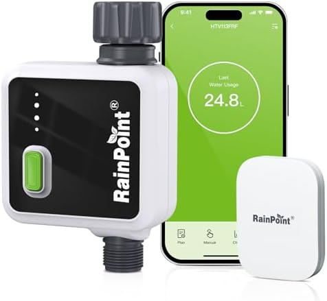 RAINPOINT 1-Zone Wireless Smart Water Timer for Garden Hose with Hub Outdoor Sprinkler Irrigation Rain Delay, APP Remote Control WiFi Valve for Faucet Automatic Schedules Lawn,Backyard,Pool