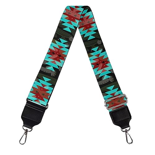 Image of Wide Bag Straps Replacement Crossbody Green Aztec Guitar Straps for Handbags /Purses /Messenger /Duffel Bags Backpack Straps Replacement Adjustable Length from 30 inch to 50.3 inch