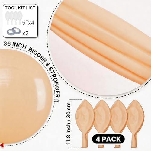 Image of PartyWoo Nude Balloons 4pcs 36 Inch Apricot Boho Fall Neutral Latex Helium Balloons for Graduation Wedding Anniversary Birthday Boy Baby Shower Woodland Boho Theme Party Decorations Brown-F05