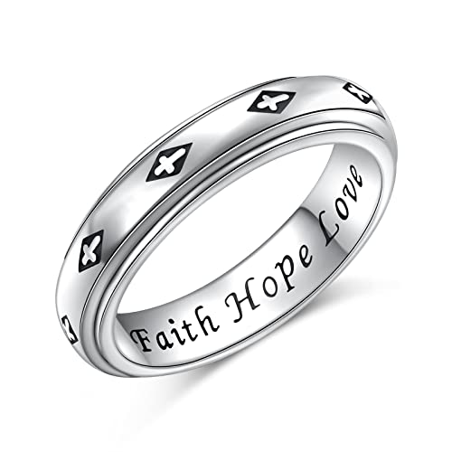 Spinner Fidget Ring S925 Sterling Silber Schwarz Glaube Kreuz...