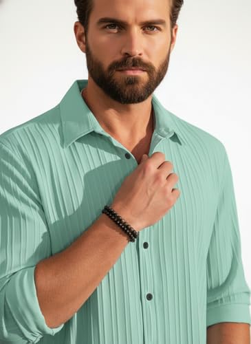 Image of Amazon Brand - INKAST Men's Casual Button Down Shirts Long Sleeve Linen Shirt Fashion Textured Beach Summer Shirt