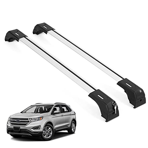ERKUL Roof Rack Cross Bars for Ford Edge 2015-2024 | Aluminum Crossbars with Anti Theft Lock for Rooftop | Compatible with Flush Rails - Silver