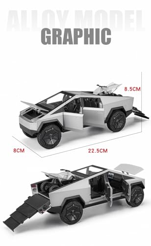 Image of 1:24 Scale Big Tesla CYBERTRUCK Model Diecast Metal Pullback Toy car with Openable Doors & Light, Music Boys car for Kids Best Toys Gifts Toys for Kids (Silver)