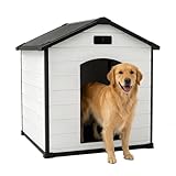 Extra Large Dog House for Outdoor & Indoor Use, 54'' Waterproof Resin Plastic Doghouse with Elevated Floor & Air Vents for Large Breed Dogs, Durable & Easy Assembly