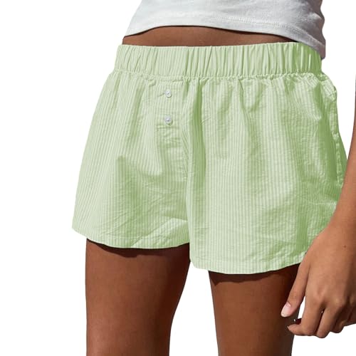 Image of Pivanzore Y2k Plaid Shorts for Women Casual Elastic Waist Aesthetic Lounge Bottom Baggy Pajama Shorts Boxers Sleepwear