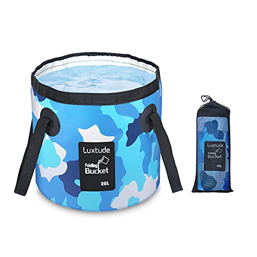 Luxtude Collapsible Bucket with Handle, 5 Gallon Bucket(20L), Portable Camping Bucket, Ultra Lightweight Outdoor Basin Fishing Bucket, Folding Bucket for Fishing, Camping, Hiking, Car Washing and More