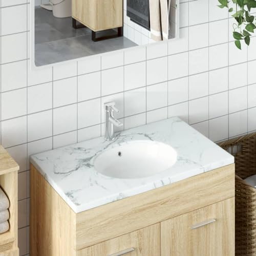 Vasque à Encastrer, Lavabo Encastré Lave-Mains Salle de Bain Évier de salle de bain blanc 37x31x17,5 cm ovale céramique