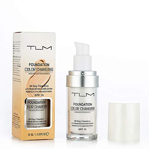 TLM Flawless Colour Changing Warm Skin Tone Foundation Makeup Base Nude Face Moisturizing Liquid Cover Concealer SPF15 - （1.01 fl oz）